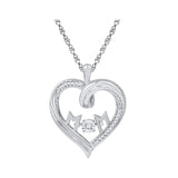 10kt White Gold Womens Round Diamond Moving Twinkle Mom Heart Pendant 1/12 Cttw