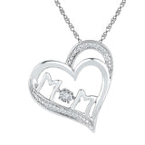 Sterling Silver Womens Round Diamond Heart Mom Mother Pendant 1/20 Cttw