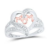 Sterling Silver Womens Round Diamond Mom Mother Heart Fashion Ring 1/10 Cttw