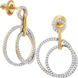 10kt Yellow Gold Womens Round Diamond Circle Dangle Earrings 1/2 Cttw