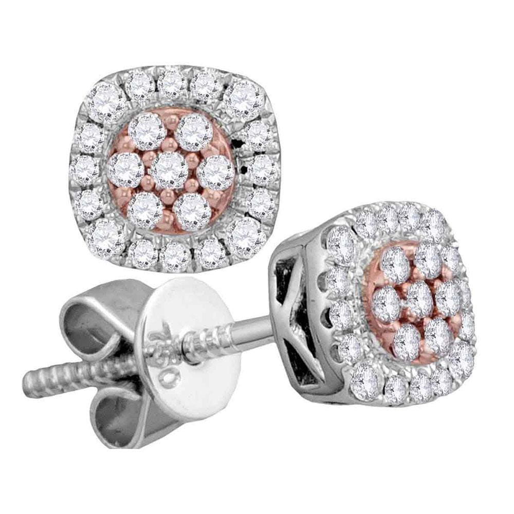 18kt White Gold Womens Round Diamond Square Cluster Stud Earrings 1/4 Cttw