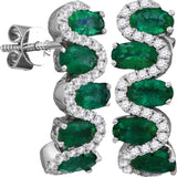 18kt White Gold Womens Oval Natural Emerald with Genuine Diamonds Half Hoop Earrings 2-1/2 Cttw