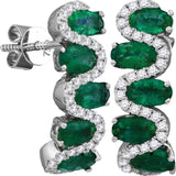18kt White Gold Womens Oval Emerald Diamond Half Hoop Earrings 2-1/2 Cttw