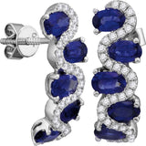 18kt White Gold Womens Oval Blue Sapphire Diamond Fashion Earrings 3 Cttw