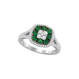 18kt White Gold Womens Round Emerald Diamond Square Cluster Ring /8 Cttw