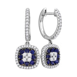 18kt White Gold Womens Round Blue Sapphire Square Dangle Earrings 1 Cttw