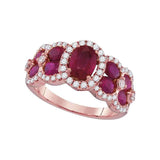 18kt Rose Gold Womens Oval Ruby Diamond Luxury Fashion Ring 3-1/2 Cttw