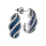 10kt White Gold Womens Round Blue Color Enhanced Diamond J Half Hoop Earrings 1/10 Cttw