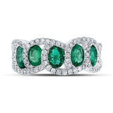 18kt White Gold Womens Oval Emerald Diamond Band Ring 2-1/2 Cttw