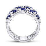 18kt White Gold Womens Round Blue Sapphire Diamond Checkered Band Ring 2 Cttw
