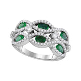 18kt White Gold Womens Oval Emerald Diamond Fashion Ring 1-/8 Cttw