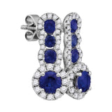 18kt White Gold Womens Round Blue Sapphire Diamond Fashion Earrings 1-3/8 Cttw
