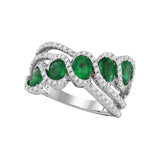 18kt White Gold Womens Oval Emerald Diamond Band Ring 2 Cttw