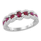 18kt White Gold Womens Round Ruby Diamond Band Ring /8 Cttw