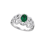 18kt White Gold Womens Oval Emerald Solitaire Diamond-accent Ring 1 Cttw