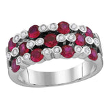 18kt White Gold Womens Round Ruby Diamond Checkered Band Ring 1-3/8 Cttw