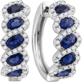 18kt White Gold Womens Oval Blue Sapphire Diamond Hoop Earrings 3-3/8 Cttw