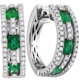 18kt White Gold Womens Oval Emerald Diamond Hoop Earrings 1-1/2 Cttw
