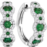 18kt White Gold Womens Round Emerald Diamond Hoop Earrings 5/8 Cttw