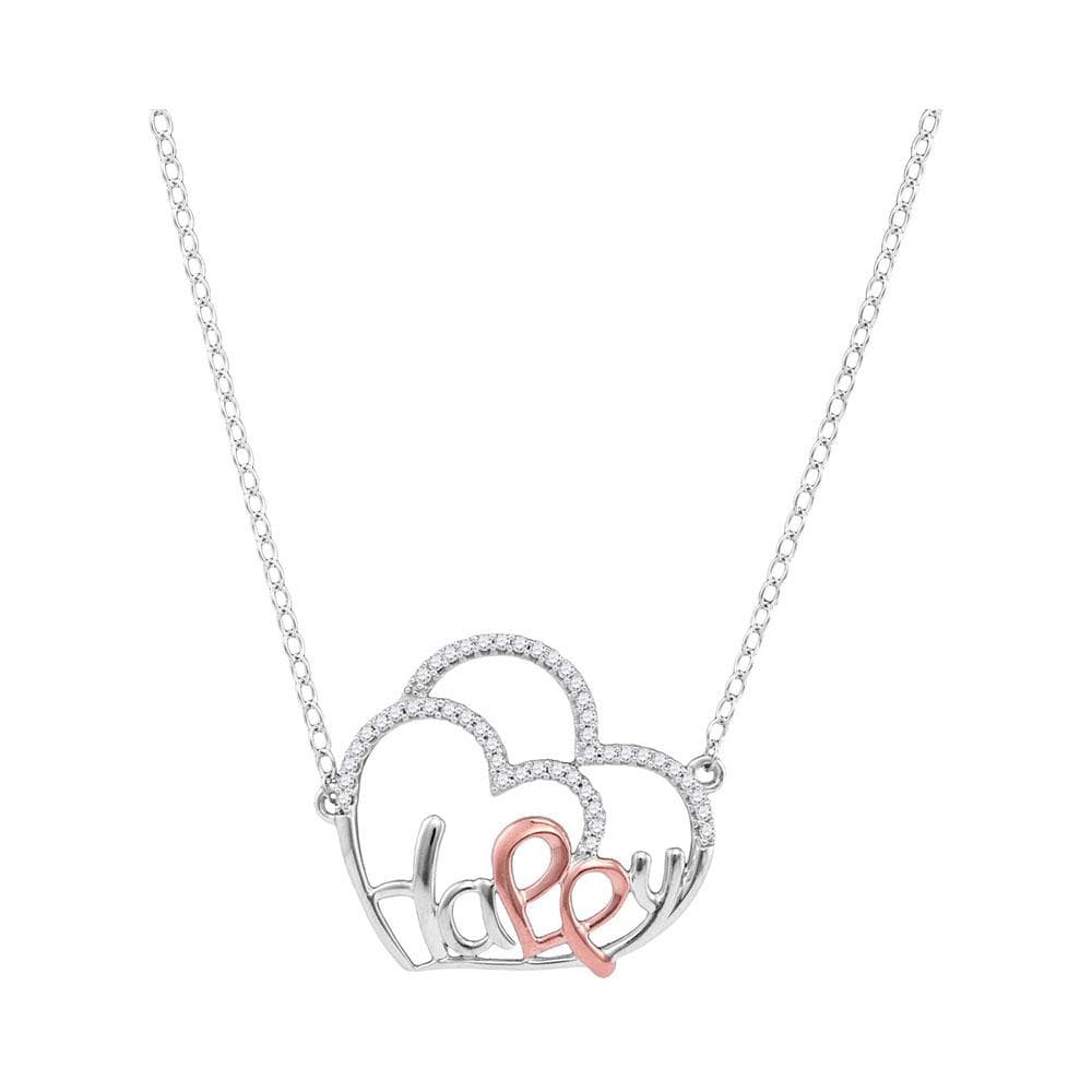 10kt White Gold Womens Round Diamond Heart Happy Pendant Necklace 1/8 Cttw