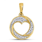 10kt Yellow Gold Womens Round Diamond Cutout Heart Pendant 1/12 Cttw