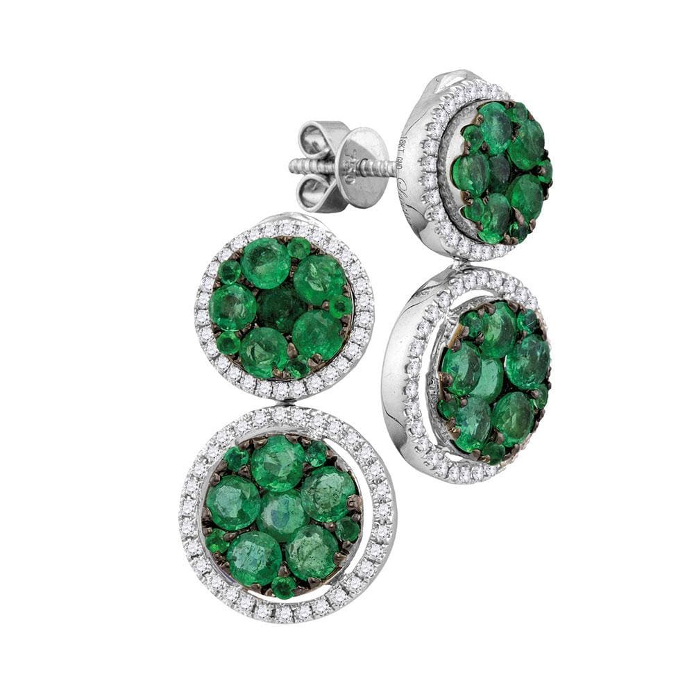 18kt White Gold Womens Round Emerald Diamond Dangle Earrings 1 Cttw