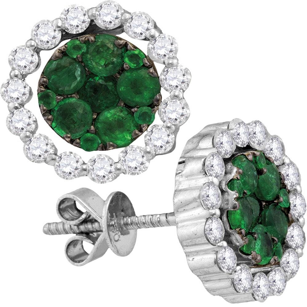 18kt White Gold Womens Round Emerald Diamond Convertible Dangle Earrings 1-7/8 Cttw