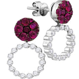 18kt White Gold Womens Round Ruby Diamond Convertible Dangle Earrings 2-1/4 Cttw