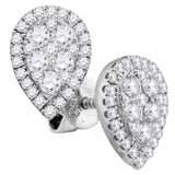 18kt White Gold Womens Round Diamond Convertible Teardrop Dangle Jacket Earrings 1-3/8 Cttw