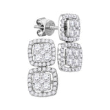 18kt White Gold Womens Round Diamond Convertible Square Dangle Jacket Earrings 1-3/8 Cttw