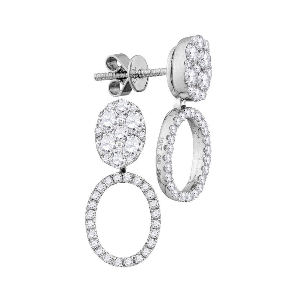 18kt White Gold Womens Round Diamond Convertible Oval Jacket Dangle Earrings 1 Cttw