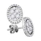 18kt White Gold Womens Round Diamond Convertible Oval Jacket Dangle Earrings 1.00 Cttw