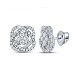 18kt White Gold Womens Round Diamond Cluster Earrings 7/8 Cttw