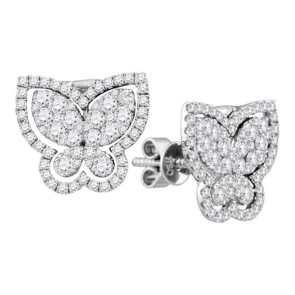 18kt White Gold Womens Round Diamond Butterfly Bug Stud Earrings 1-1/4 Cttw