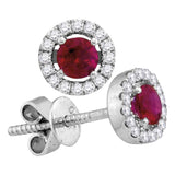 18kt White Gold Womens Round Ruby Diamond Fashion Earrings 7/8 Cttw