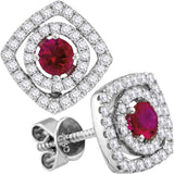18kt White Gold Womens Round Ruby Diamond Fashion Earrings 7/8 Cttw