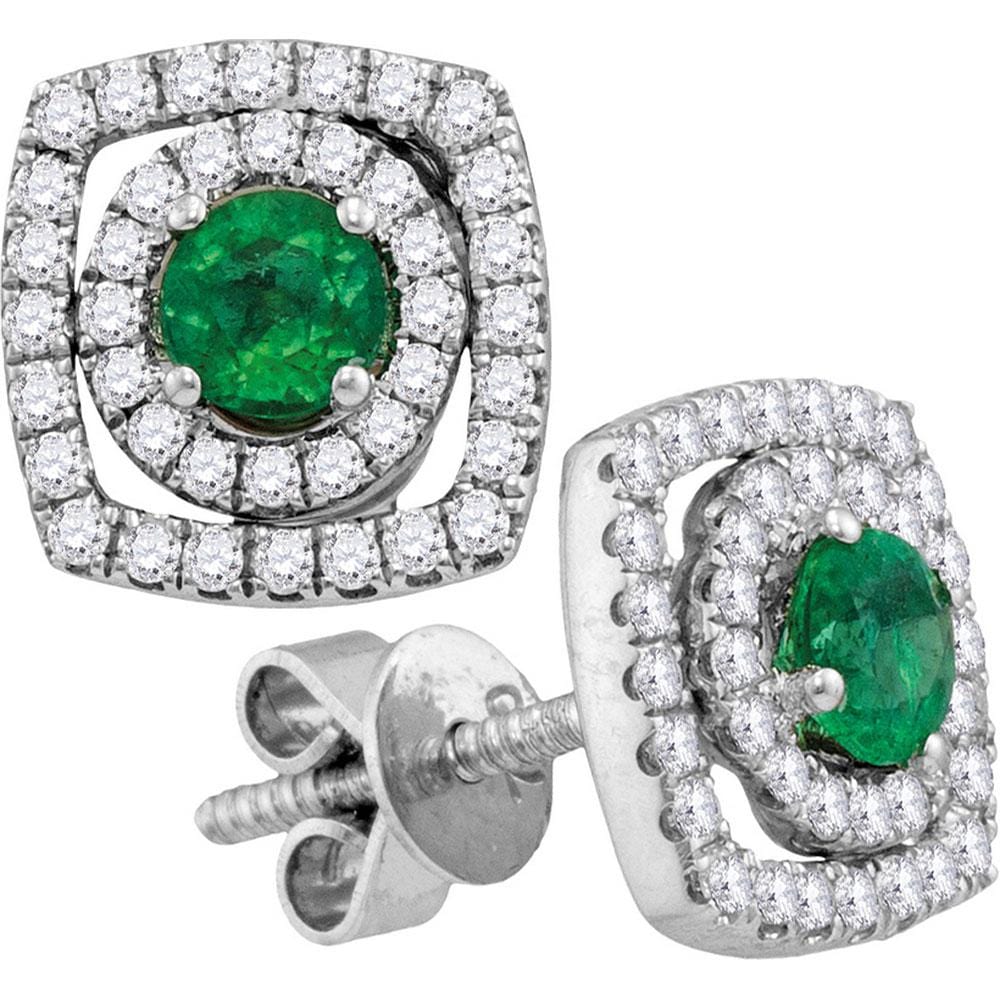 18kt White Gold Womens Oval Emerald Diamond Convertible Dangle Jacket Earrings 3/4 Cttw