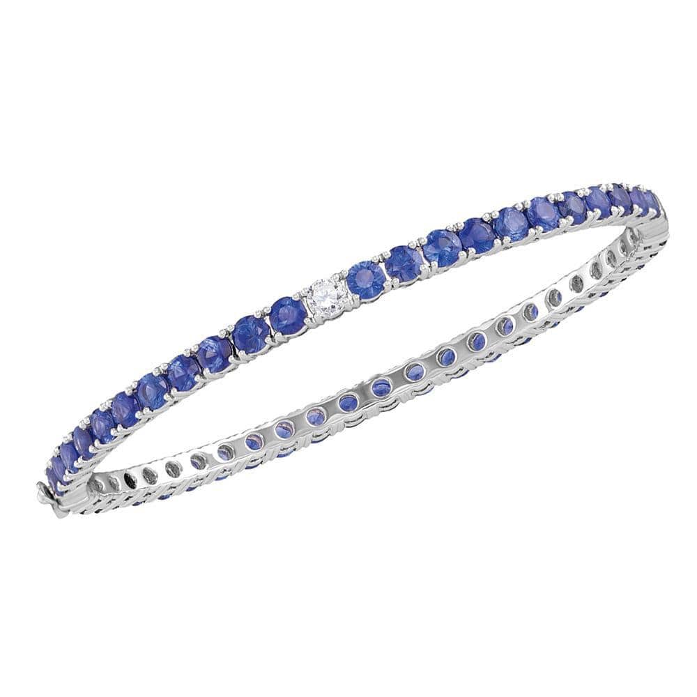 18kt White Gold Womens Round Blue Sapphire Bangle Bracelet 9 Cttw