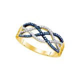 10kt Yellow Gold Womens Round Blue Color Enhanced Diamond Woven Strand Band Ring 1/4 Cttw