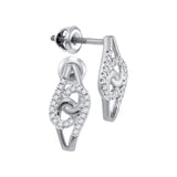10kt White Gold Womens Round Diamond Swirl Cluster Stud Screwback Earrings 1/8 Cttw