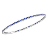 18kt White Gold Womens Round Blue Sapphire Single Row Bangle Bracelet 3 Cttw