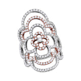 18kt White Gold Womens Round Diamond Rose-tone Knuckle Fashion Ring 1-1/2 Cttw