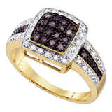 10kt Yellow Gold Womens Round Brown Diamond Cluster Ring 1/2 Cttw - Size