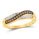 10kt Yellow Gold Womens Round Brown Diamond Crossover Band Ring 1/4 Cttw Size