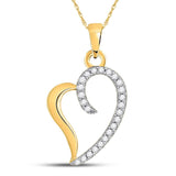 10kt Yellow Gold Womens Round Diamond Curl Heart Pendant 1/6 Cttw