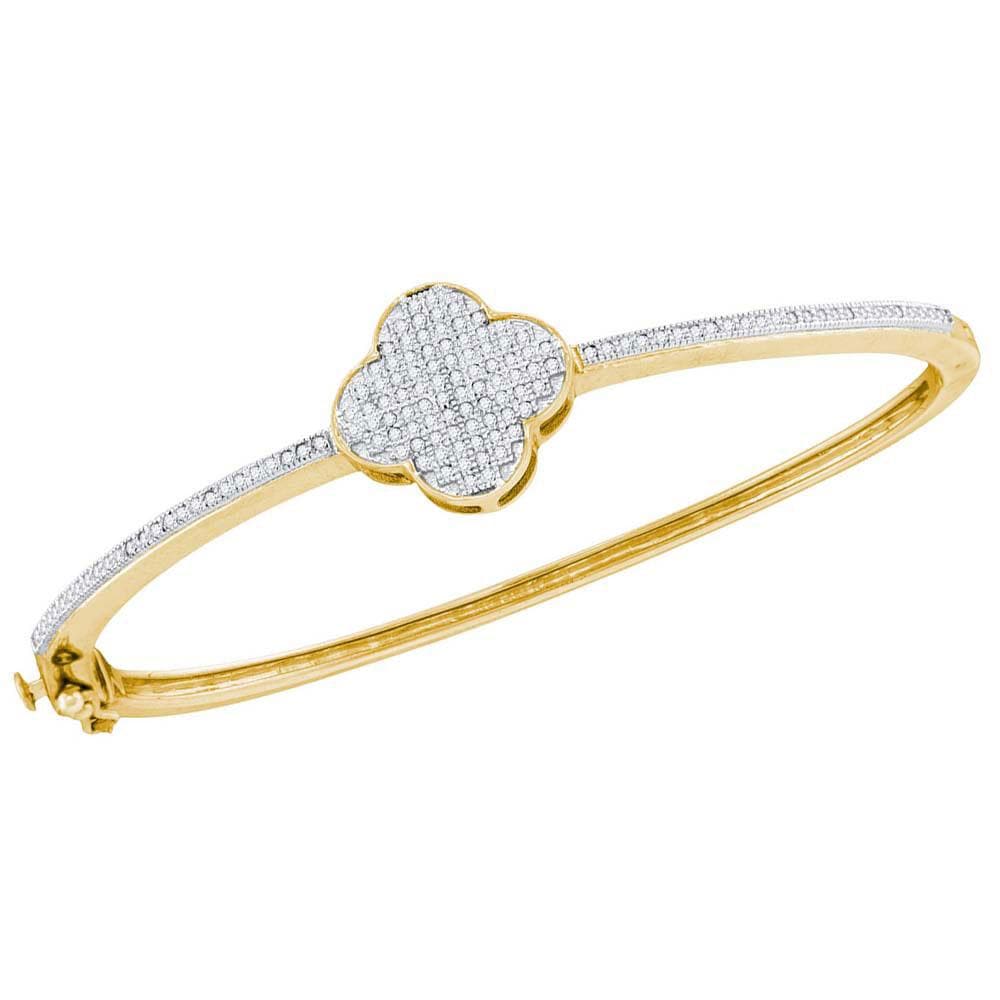 10kt Yellow Gold Womens Round Diamond Quatrefoil Cluster Bangle Bracelet 3/8 Cttw