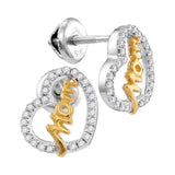 10kt White Gold Womens Round Diamond Two-tone Heart Mom Screwback Earrings 1/3 Cttw