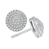 10kt White Gold Womens Round Diamond Concentric Cluster Earrings 1/2 Cttw
