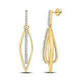 10kt Yellow Gold Womens Round Diamond Oblong Oval Stick Dangle Earrings 1/6 Cttw