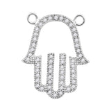 10kt White Gold Womens Round Diamond Hamsa Hand Fatima Pendant Necklace 1/5 Cttw